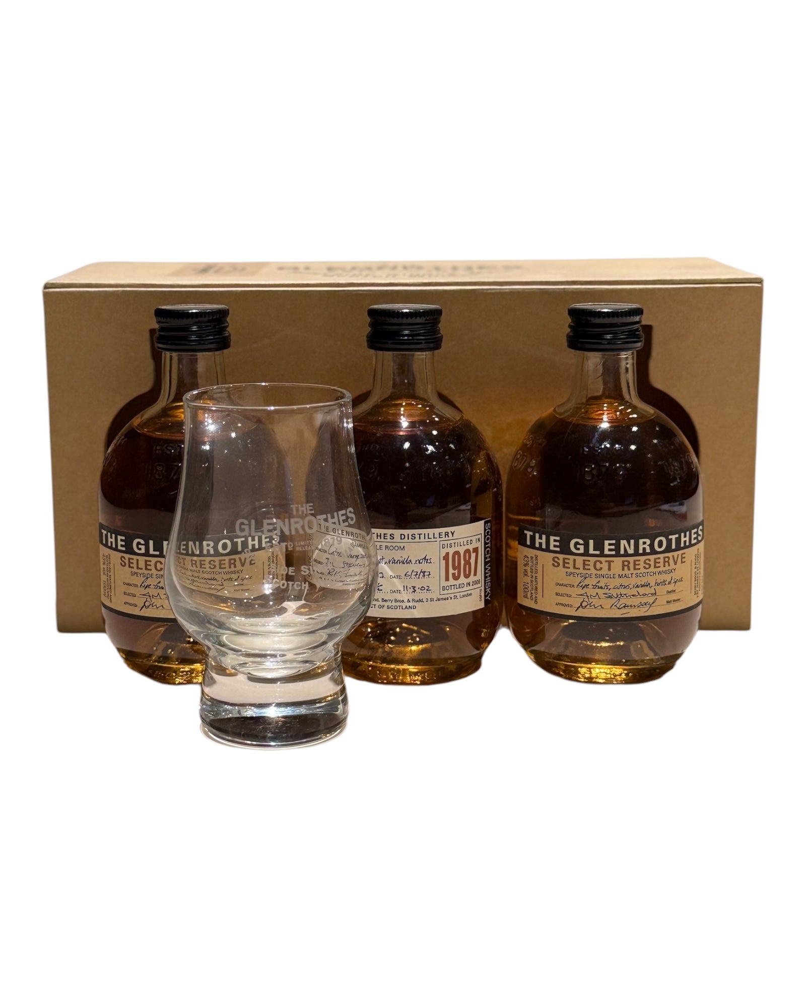 Glenrothes Pack: 2 x Select Reserve, 1 x 1987, and 1 x Glass – Premium Whisky Collection