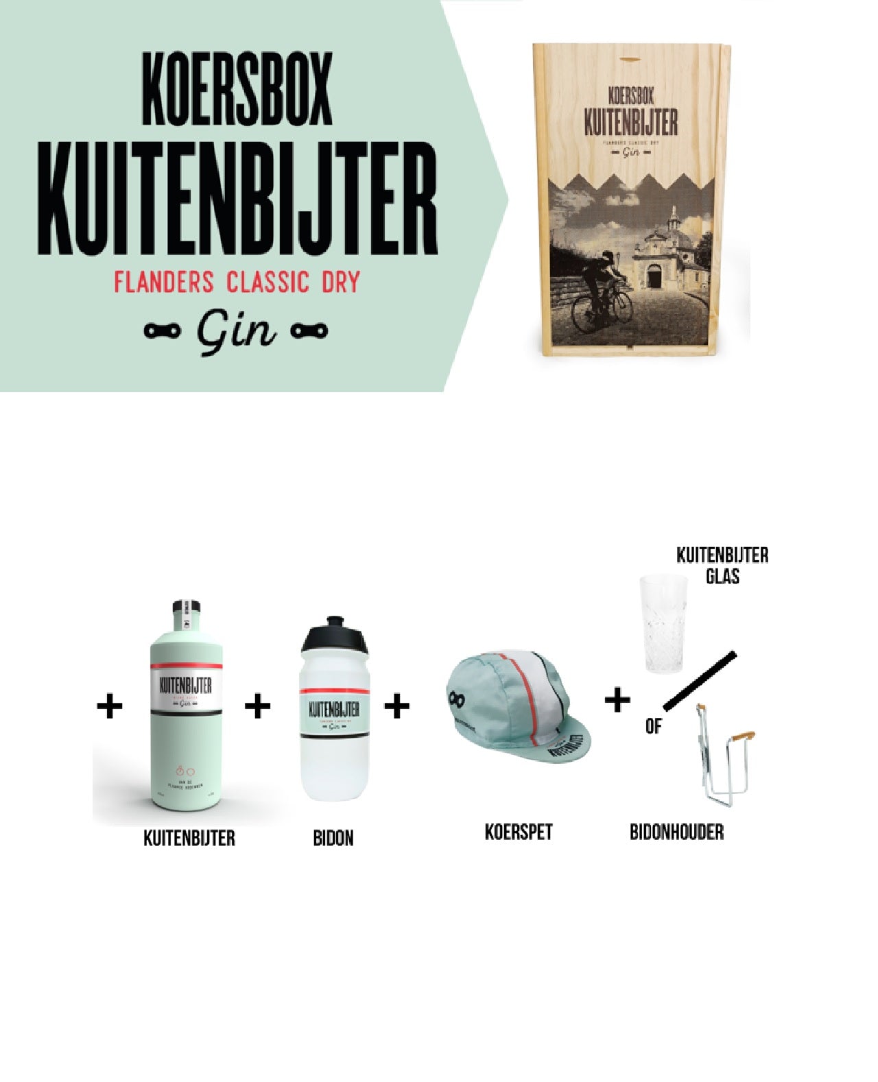 Kuitenbijter Flanders Classic Gin Koersbox + Pet, Bidon, Bidonhouder