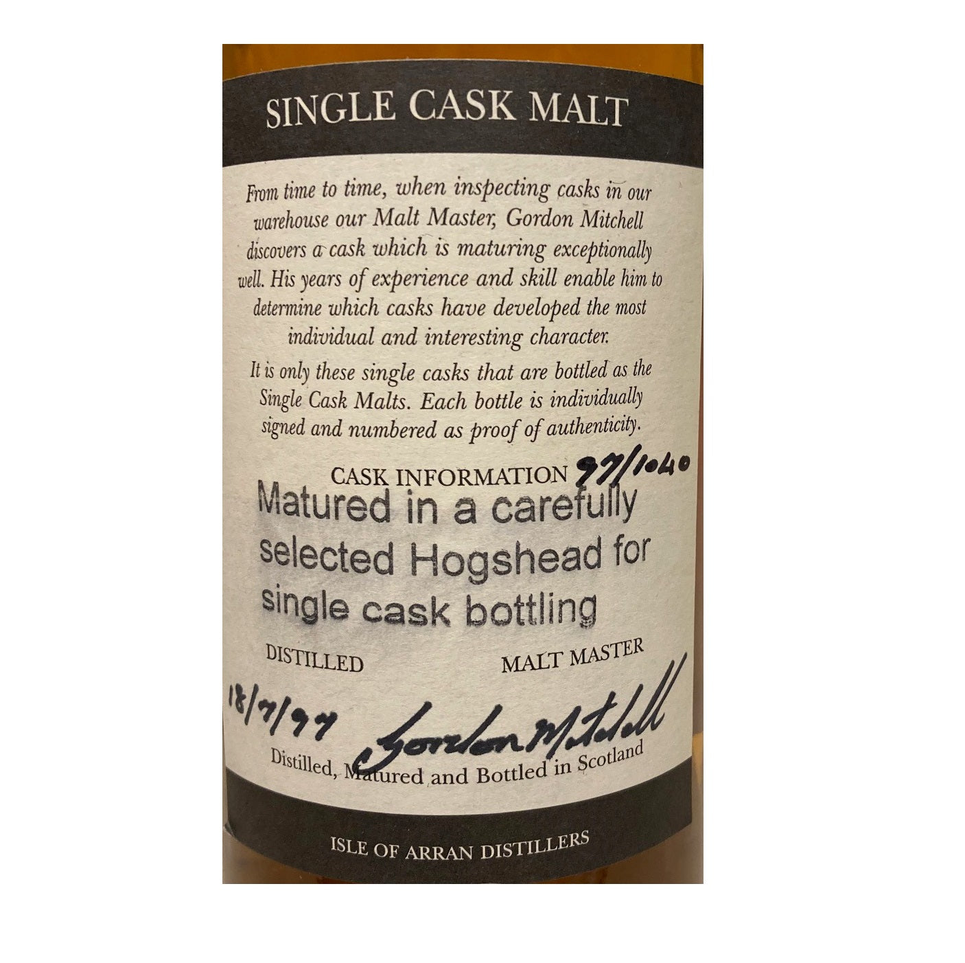 Arran Single cask bottling 275 / 351
