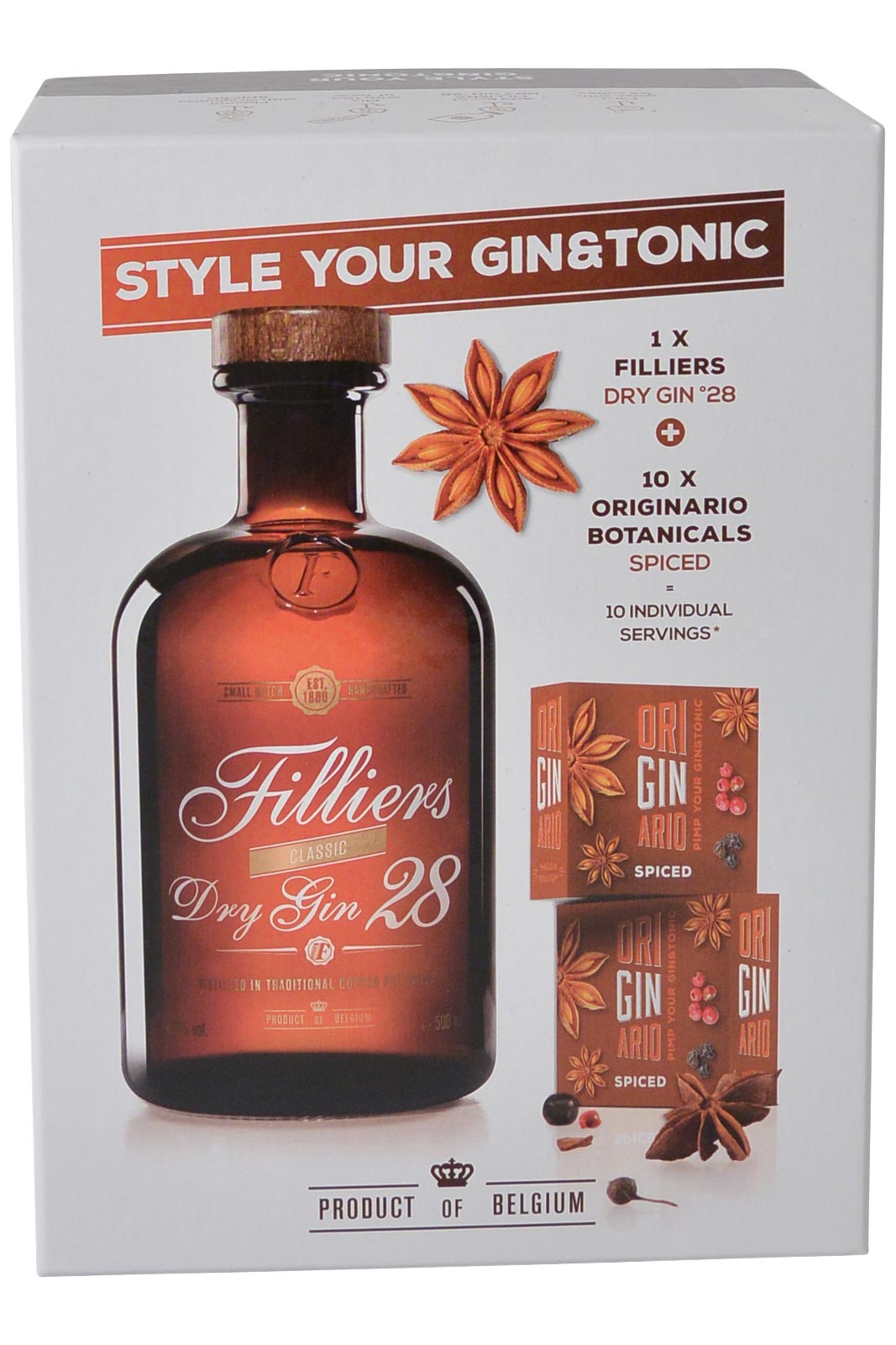 Filliers Dry Gin 28 + 10 x Originario Botanicals Spiced