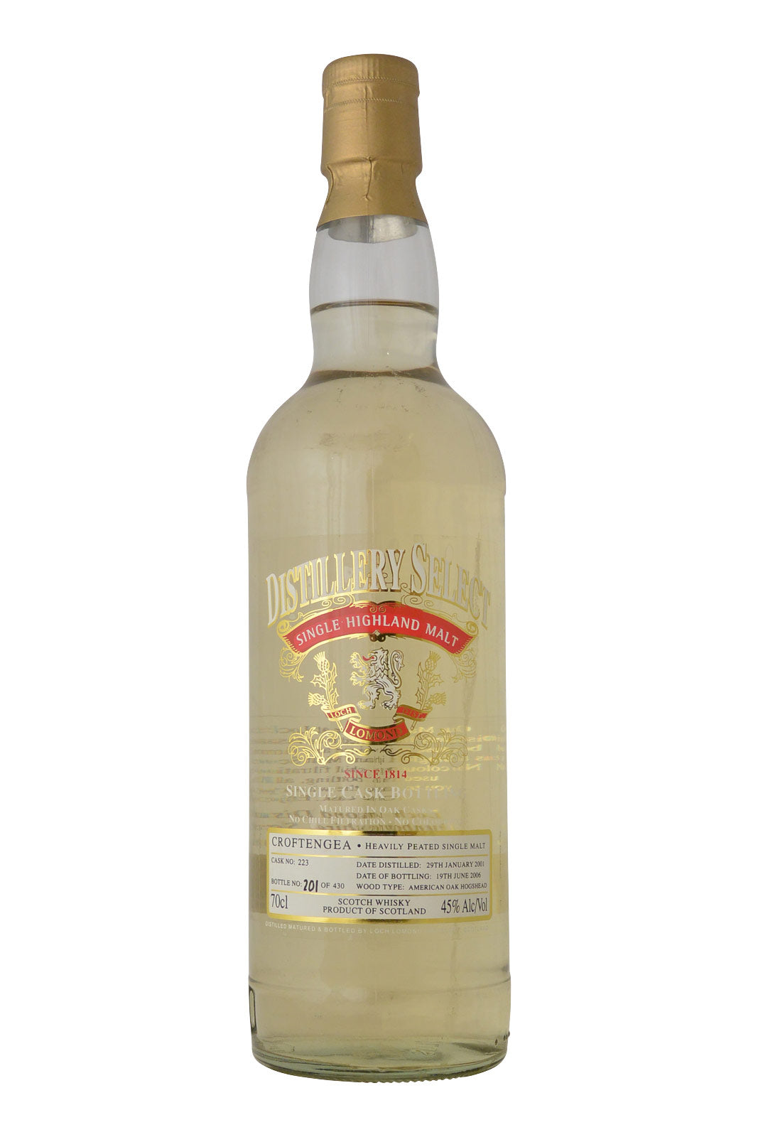 Croftengea Cash N° 223 Bttl N° 201/430 Distilled 29th jan 2001