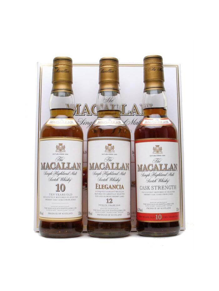 Macallan 3 bottle Gift Set - 10 Years Old, 1991 Elegancia & Cask Strength Highland Single Malt Scotch Whisky - 333ml - 3 bottle(s)