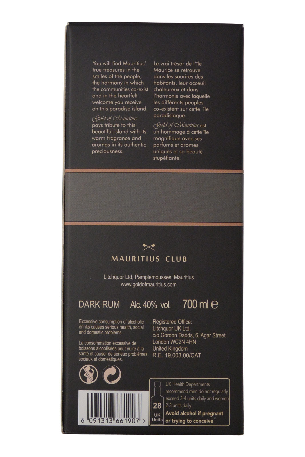 Ron oscuro Gold of Mauritius Solera de 5 años